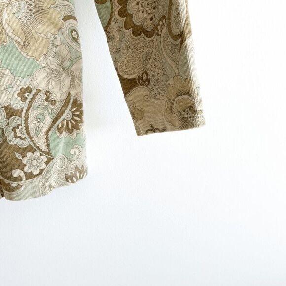 Tempted Womens Blazer Coat BOHO Vintage Paisley Print Corduroy Tan Brown Large - Picture 3 of 9